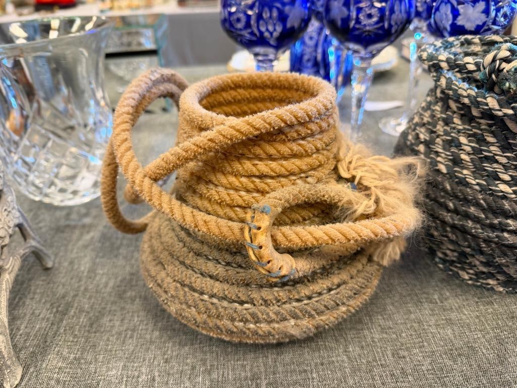 THREE VINTAGE WESTERN / COWBOY FOLK ART LASSO BASKETS - 6