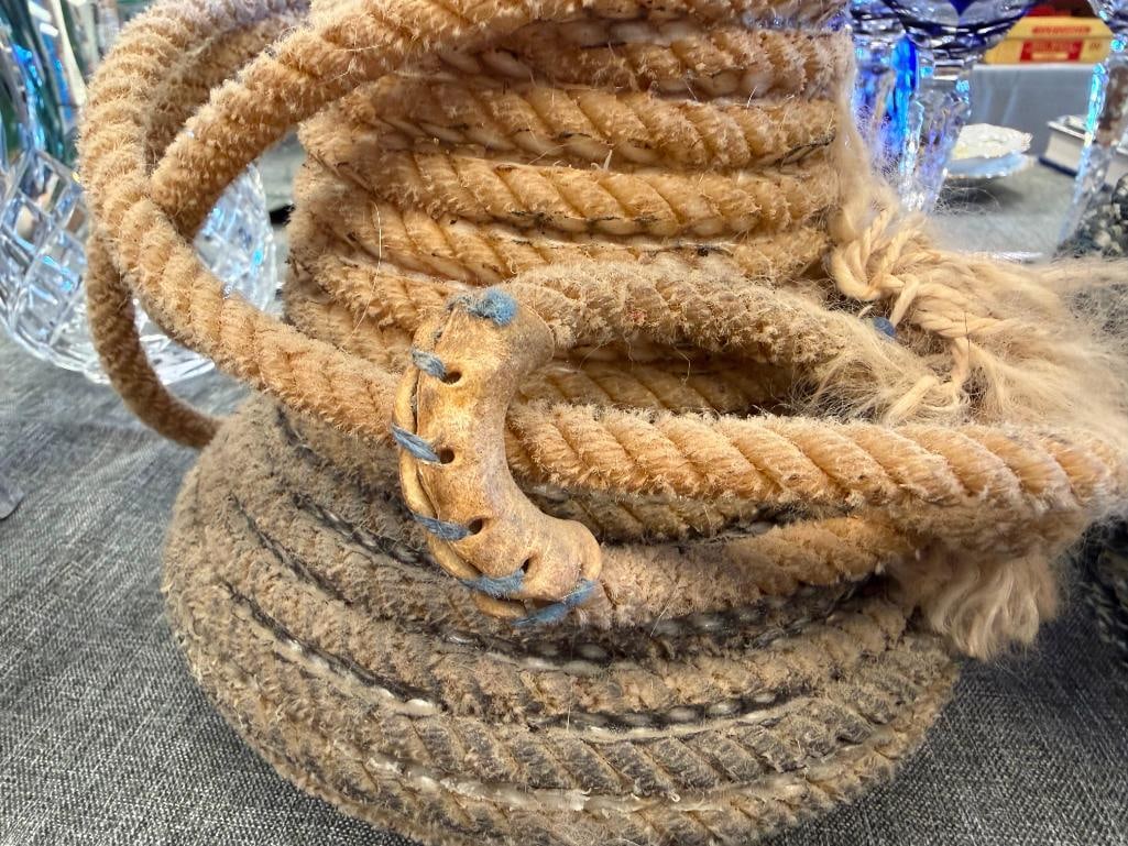 THREE VINTAGE WESTERN / COWBOY FOLK ART LASSO BASKETS - 7