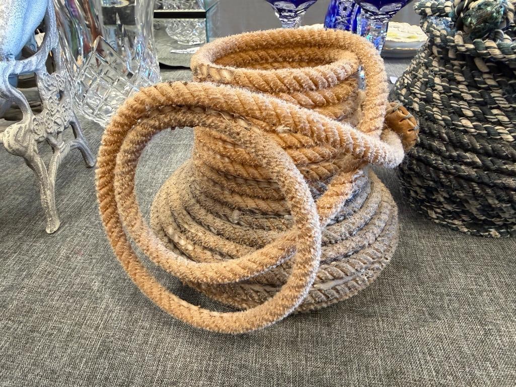 THREE VINTAGE WESTERN / COWBOY FOLK ART LASSO BASKETS - 9