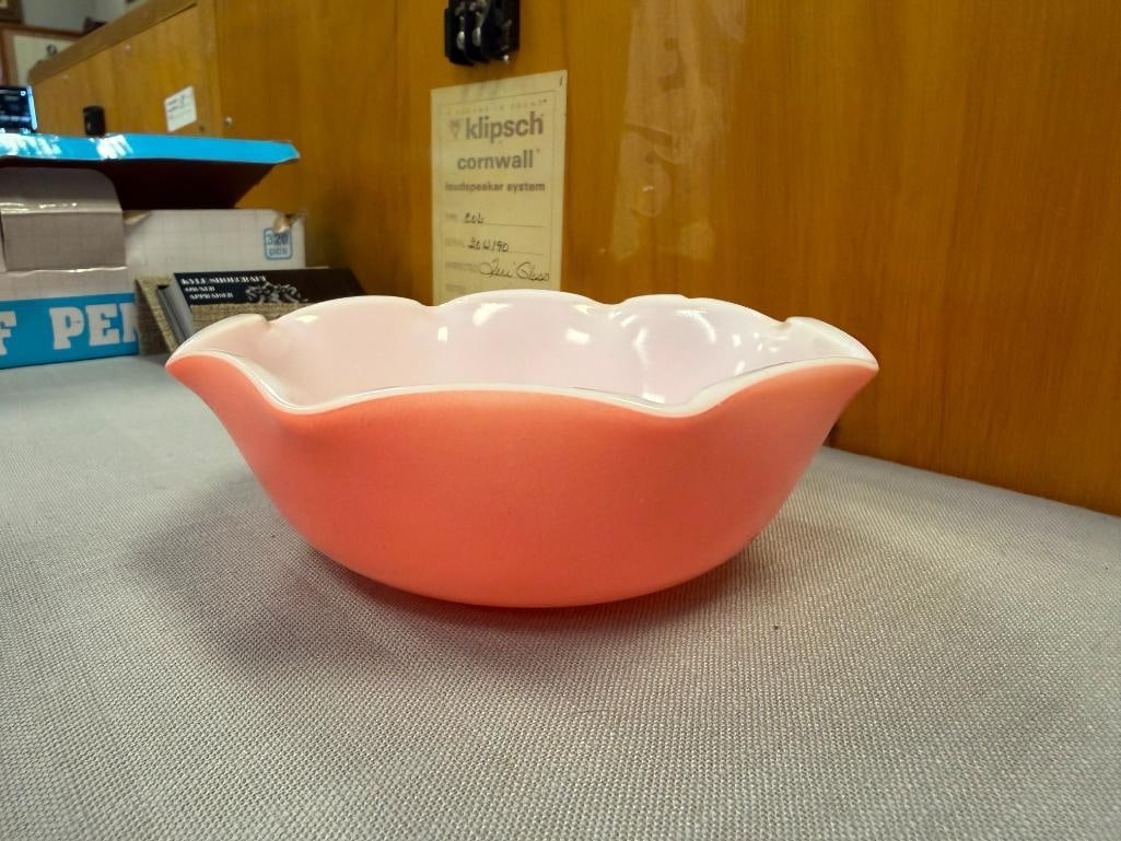1950'S HAZEL ATLAS RIPPLE CRINOLINE PINK MILK GLASS DINNER SET - 12