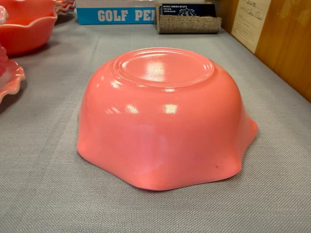 1950'S HAZEL ATLAS RIPPLE CRINOLINE PINK MILK GLASS DINNER SET - 15