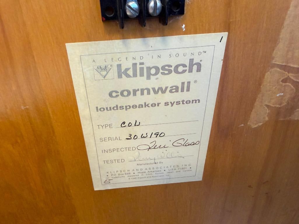 1986 KLIPSCH CORNWALL II PAIR OF LOUDSPEAKERS SERIAL NO. 30W189 / 30W190 - 13