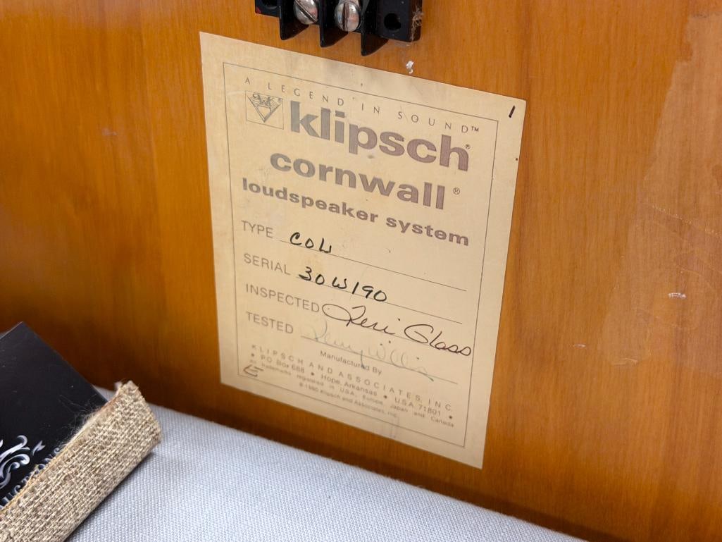 1986 KLIPSCH CORNWALL II PAIR OF LOUDSPEAKERS SERIAL NO. 30W189 / 30W190 - 16