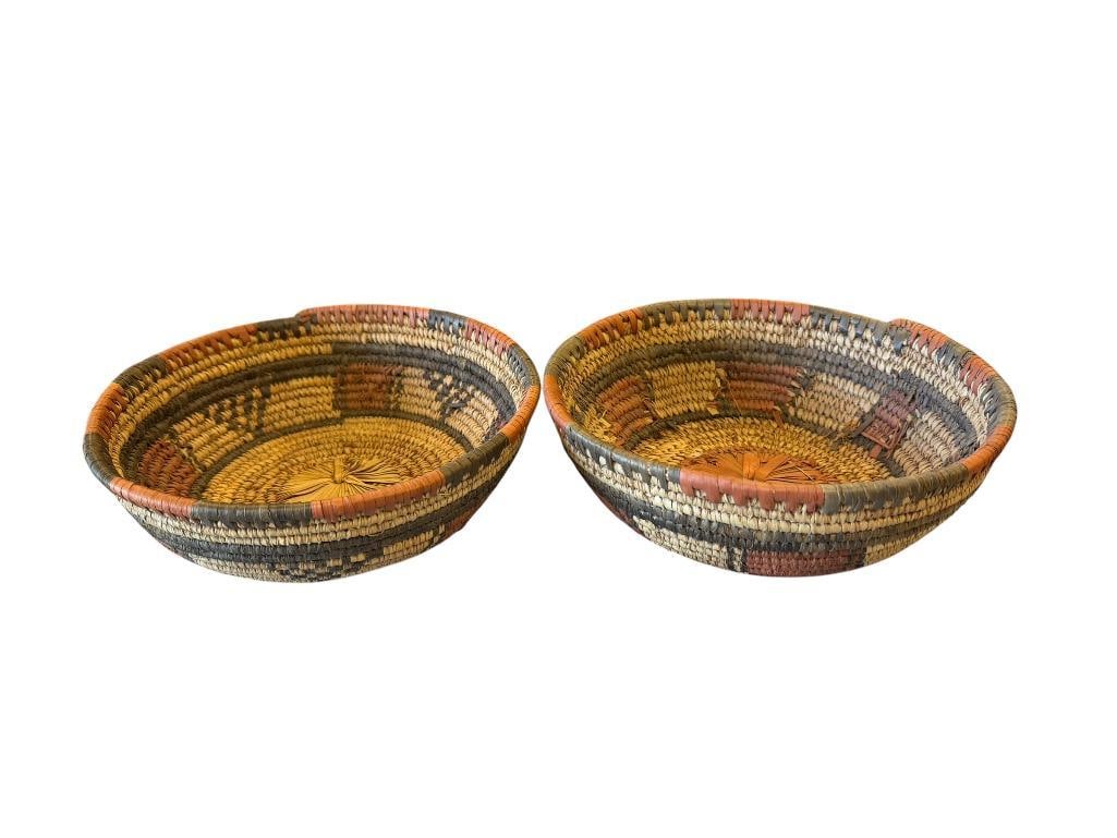 TWO VINTAGE HAND MADE COILED GRASS POLYCHROME BASEKTS LIKELT FROM WEST AFRCIA (1 of 11)