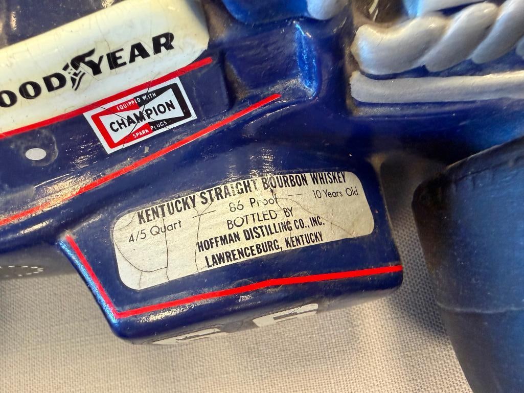 EZRA BROOKS HERITGE CHINA AND HOFFMAN DISTILLING MARK DONOHUE SUNOCO INDY / RACE CAR DECANTERS - 10