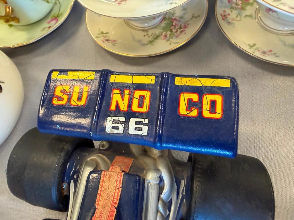 EZRA BROOKS HERITGE CHINA AND HOFFMAN DISTILLING MARK DONOHUE SUNOCO INDY / RACE CAR DECANTERS - 12