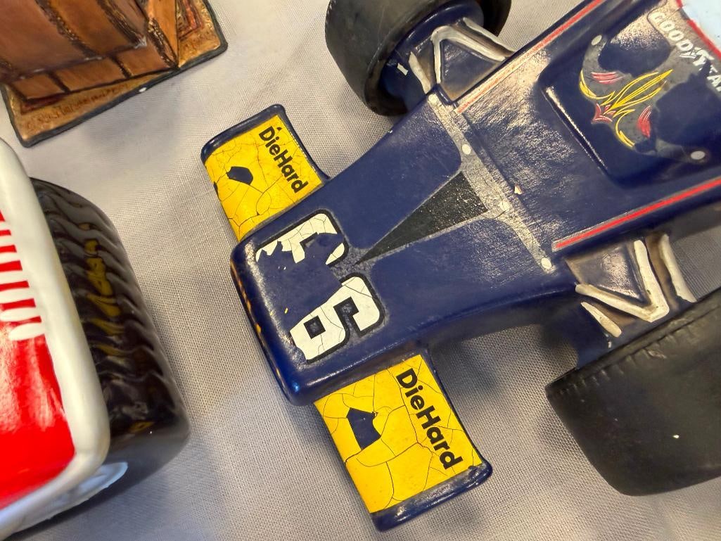 EZRA BROOKS HERITGE CHINA AND HOFFMAN DISTILLING MARK DONOHUE SUNOCO INDY / RACE CAR DECANTERS - 14