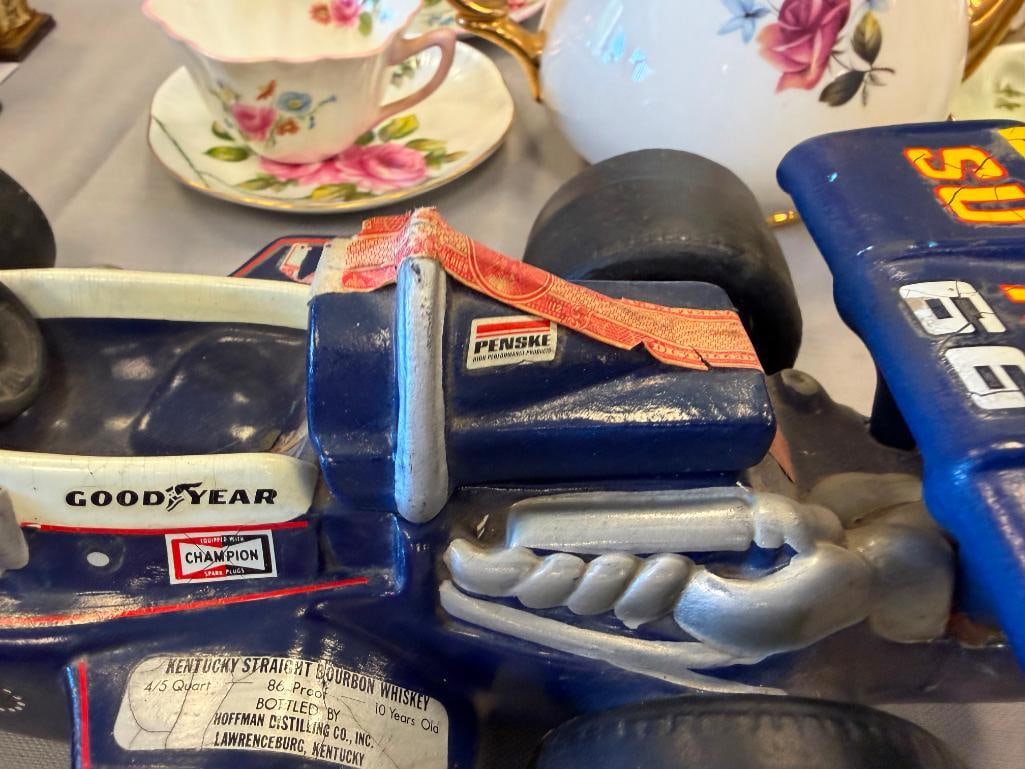 EZRA BROOKS HERITGE CHINA AND HOFFMAN DISTILLING MARK DONOHUE SUNOCO INDY / RACE CAR DECANTERS - 15