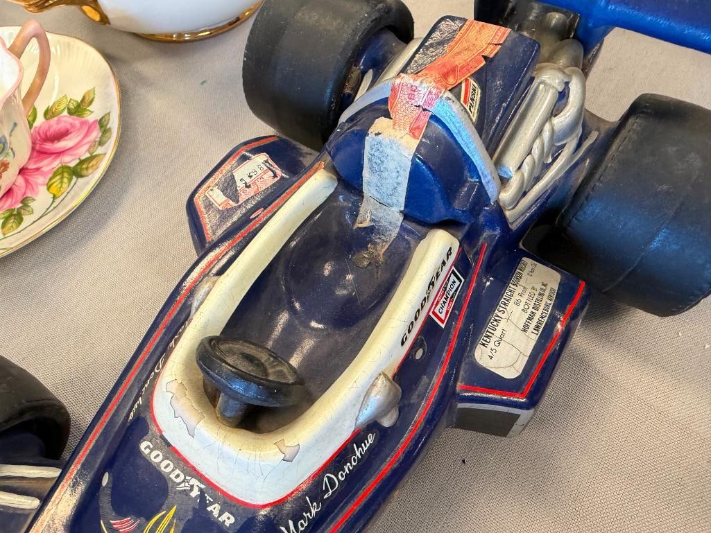 EZRA BROOKS HERITGE CHINA AND HOFFMAN DISTILLING MARK DONOHUE SUNOCO INDY / RACE CAR DECANTERS - 16