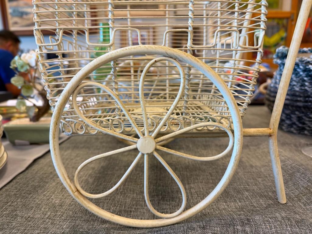 METAL WIRE CART YARD DECOR PLANTER HOLDER - 3