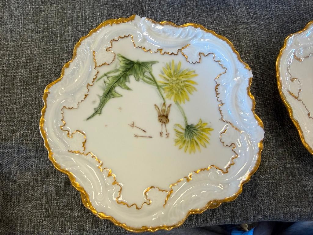 19TH CENTURY VF LIMOGES HAND PAINTED PORCELAIN FLORAL DECORATED PLATES WITH GILT ACCENTS - 10