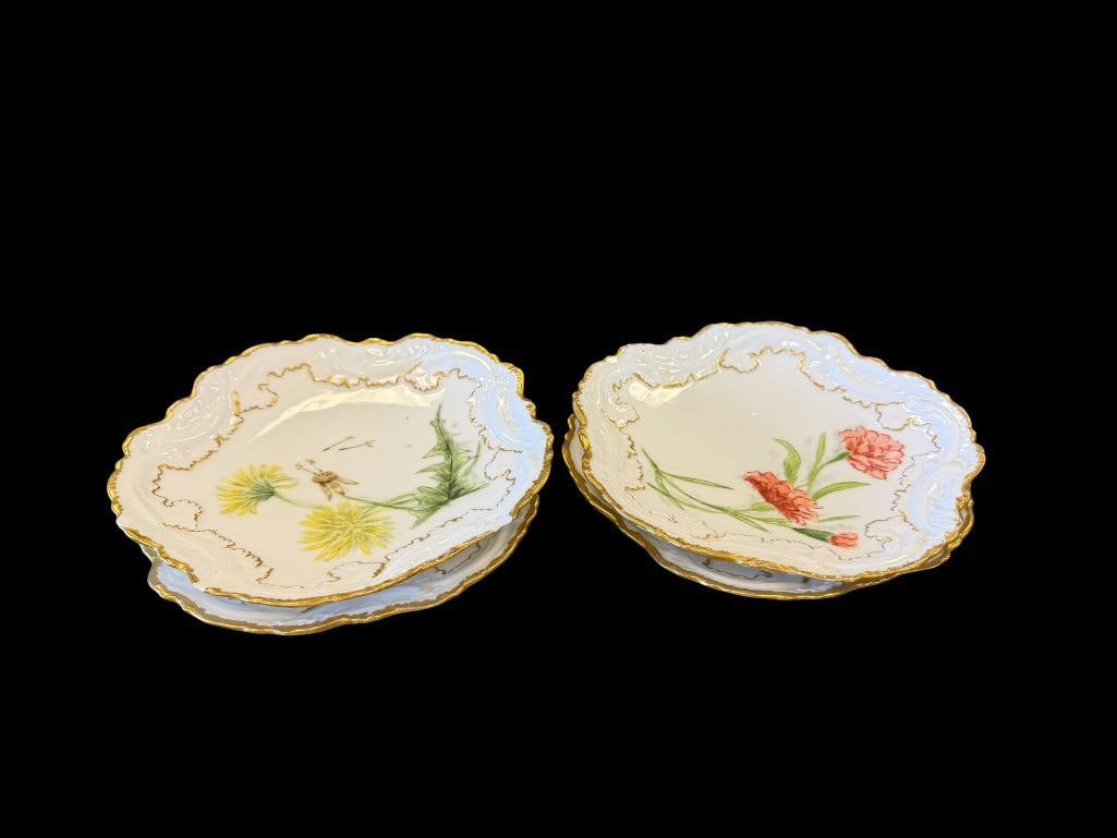 19TH CENTURY VF LIMOGES HAND PAINTED PORCELAIN FLORAL DECORATED PLATES WITH GILT ACCENTS (1 of 11)