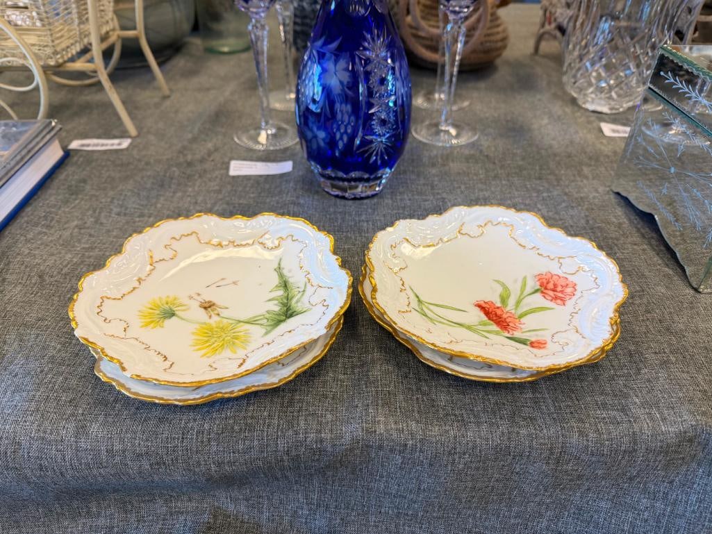 19TH CENTURY VF LIMOGES HAND PAINTED PORCELAIN FLORAL DECORATED PLATES WITH GILT ACCENTS - 2
