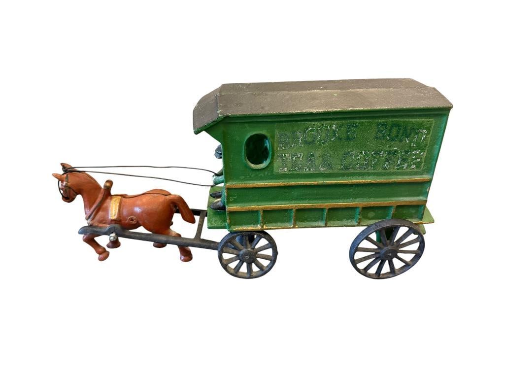 PRICE PRODUCTS PAINTED CAST IRON HORSE DRAWN DELIVERY MERCHANT WAGON TEA AND COFFEE (1 of 11)