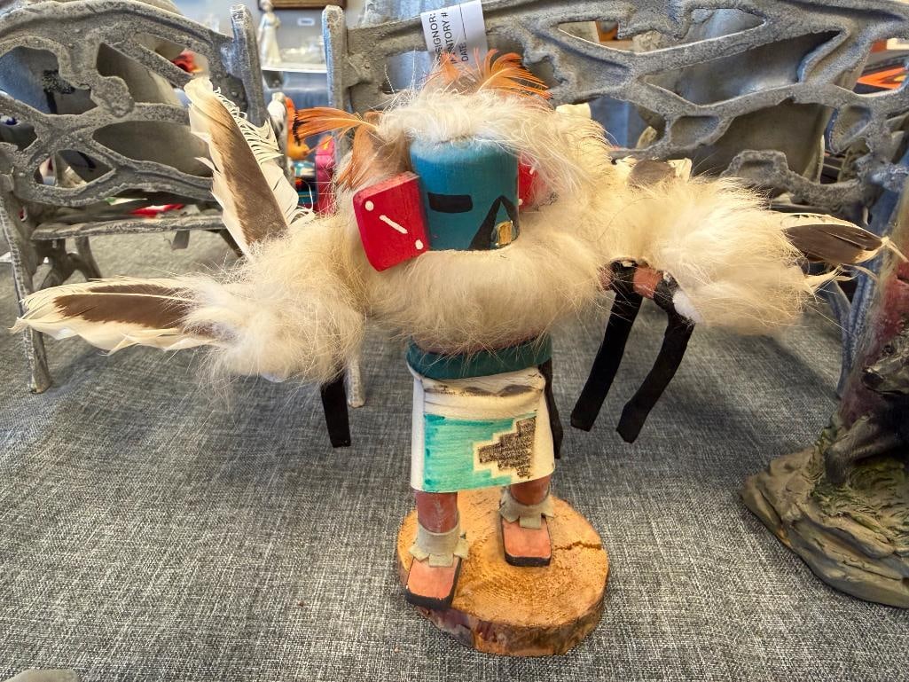 NATIVE AMERICAN AND INUIT / YUPIK INDIGENOUS CARVED TOTEM POLES, KACHINA DOLL, RAW HIDE RATTLE, E... - 19