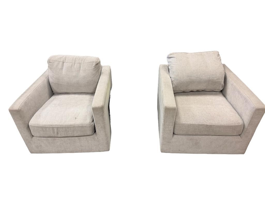 PAIR OF MODERN JASON FURNITURE UPHOLSTERED SWIVEL ARMCHAIRS (1 of 15)