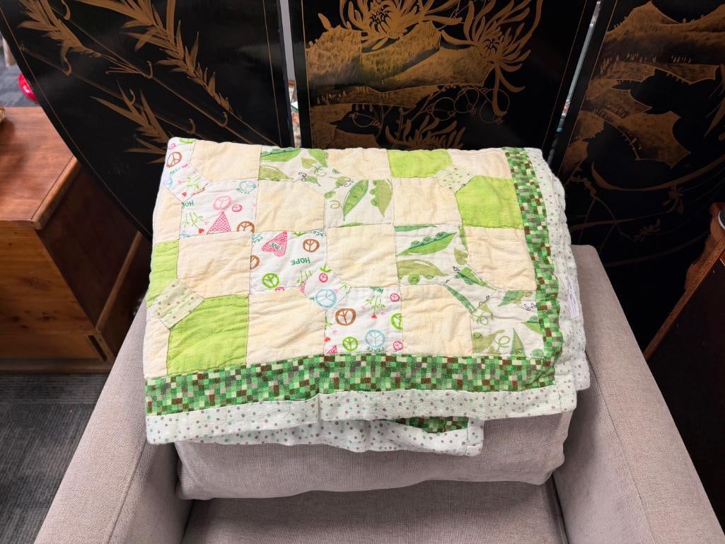 SMALL BABY QUILT FEATURING PEACE, LOVE, AND HOPE MOTIF - 2