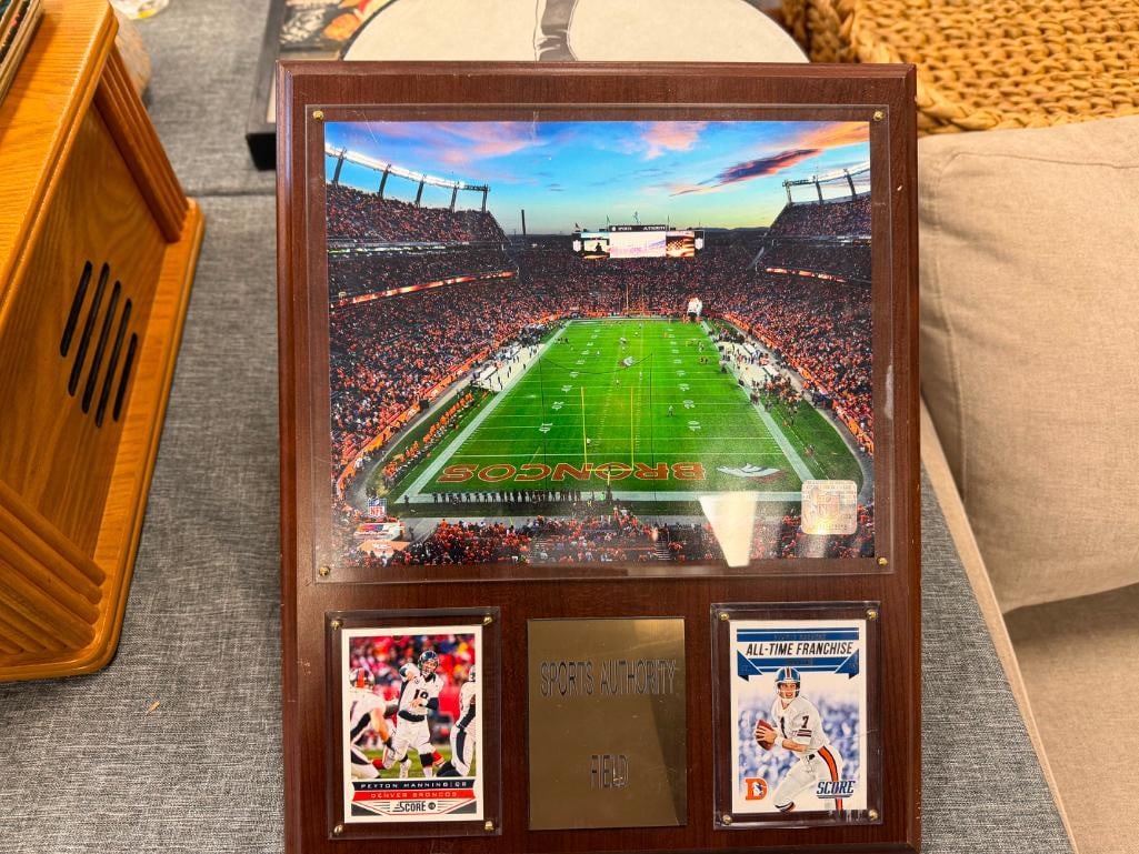 GOLDEN STATES WARRIOS NBA BASKETBALL CHAMPIONS PLAQUE AND TWO DENVER BRONCOS SUPER BOWL PLAQUES - 10