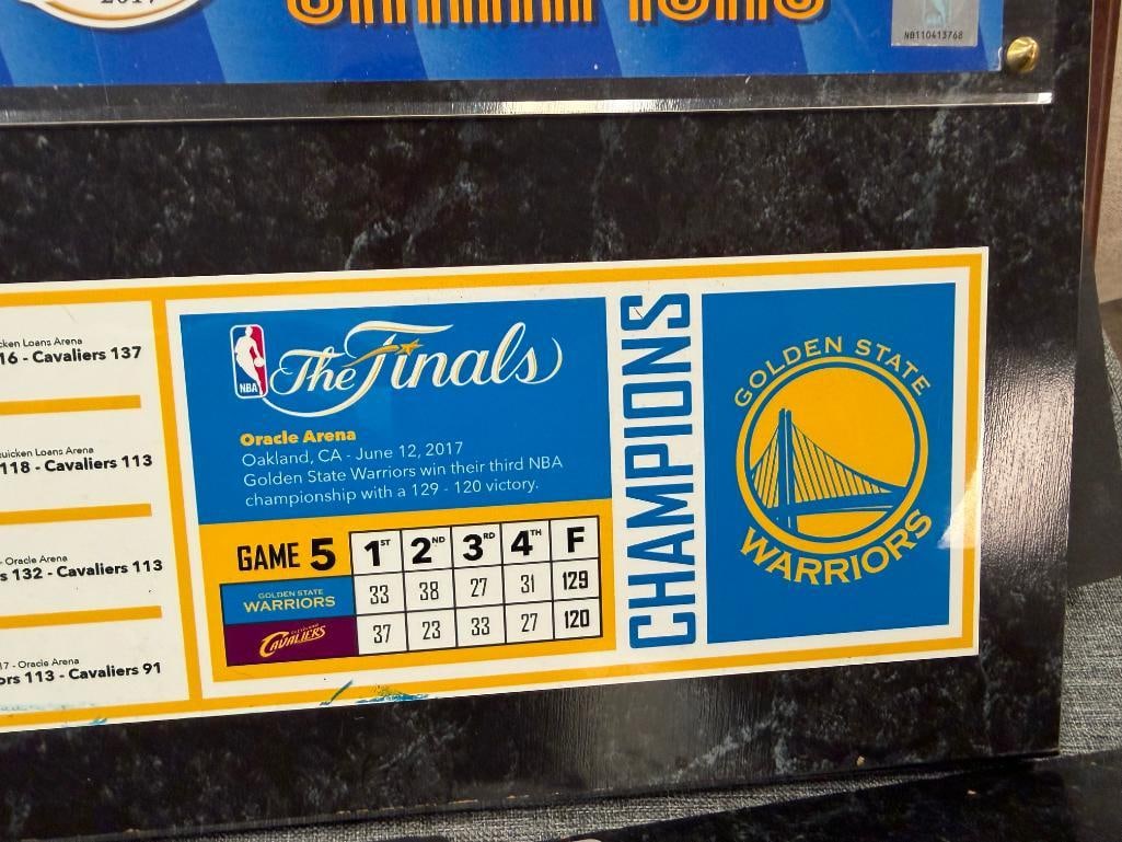 GOLDEN STATES WARRIOS NBA BASKETBALL CHAMPIONS PLAQUE AND TWO DENVER BRONCOS SUPER BOWL PLAQUES - 8