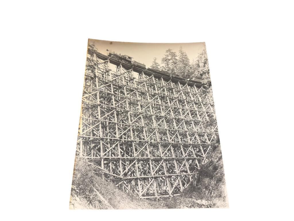 VINTAGE BLACK AND WHITE PHOTOGRAPH OF COLUMBIA AND NEHALEM RAILROAD OVER TIMBER RAILROAD TRESTLE (1 of 7)