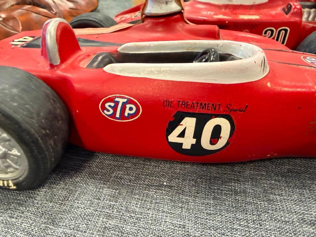 TWO VINTAGE FIGURAL FORMULA 1 WINNING CAR WHISKEY DECANTERS INCLUDING #20 STP INDY 500 G. JOHNCOCK - 4
