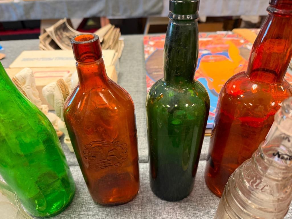 13 COLLECTIBLE VINTAGE AND ANTIQUE GLASS BOTTLES INCLUDING HALL'S BALSAM, PINKHAM'S MEDICINE, ETC. - 12