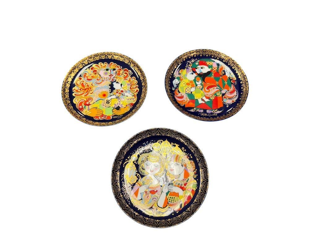 THREE VINTAGE ROSENTHALE STUDIO-LINE GERMAN HANDPAINTED ALADIN AND THE MAGIC LAMP PLATES: IMAGES BY FAMOUS DANISH ARTIST BJORN WIINBLADALL MARKED ON BOTTOM, GREAT DETAIL AND VIBRANT COLORS, NO CHIPS OR CRACKS 6 1/2" EACH