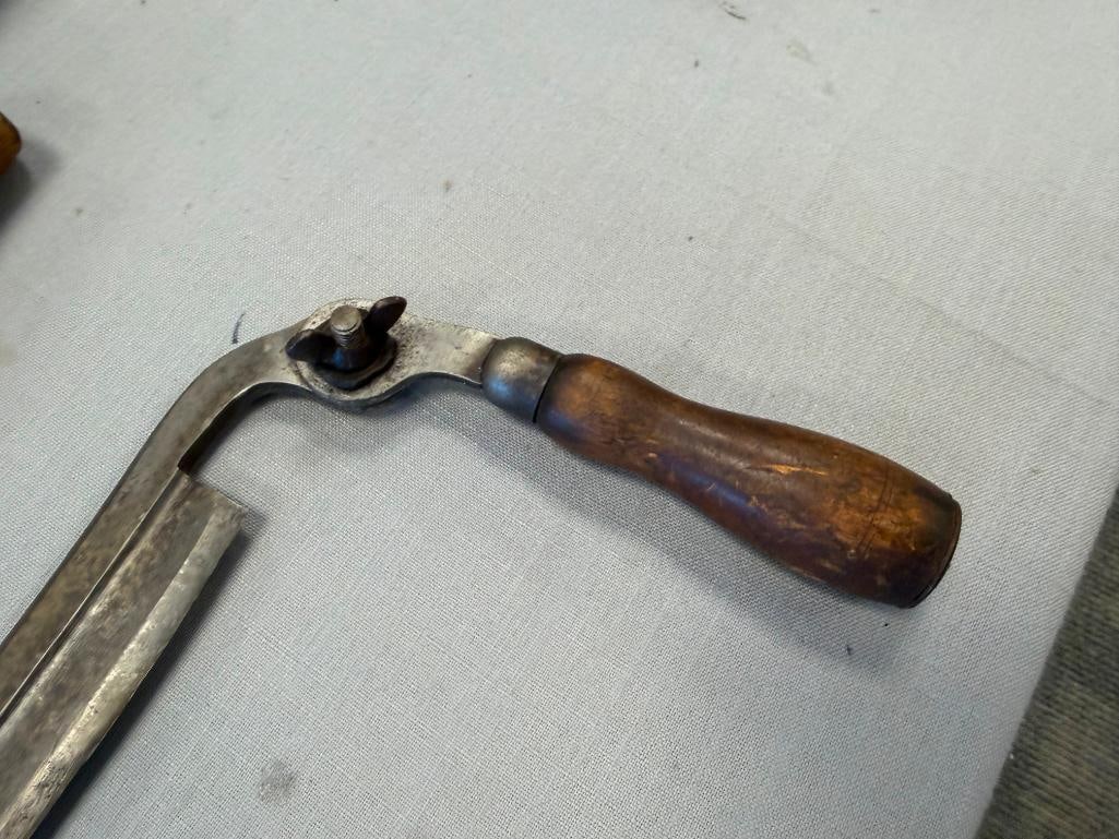 ASSORTED ANTIQUE TO VINTAGE HAND FORGED WOOD WORKING TOOLS FEATURING HEAVY STEEL HEADS - 11