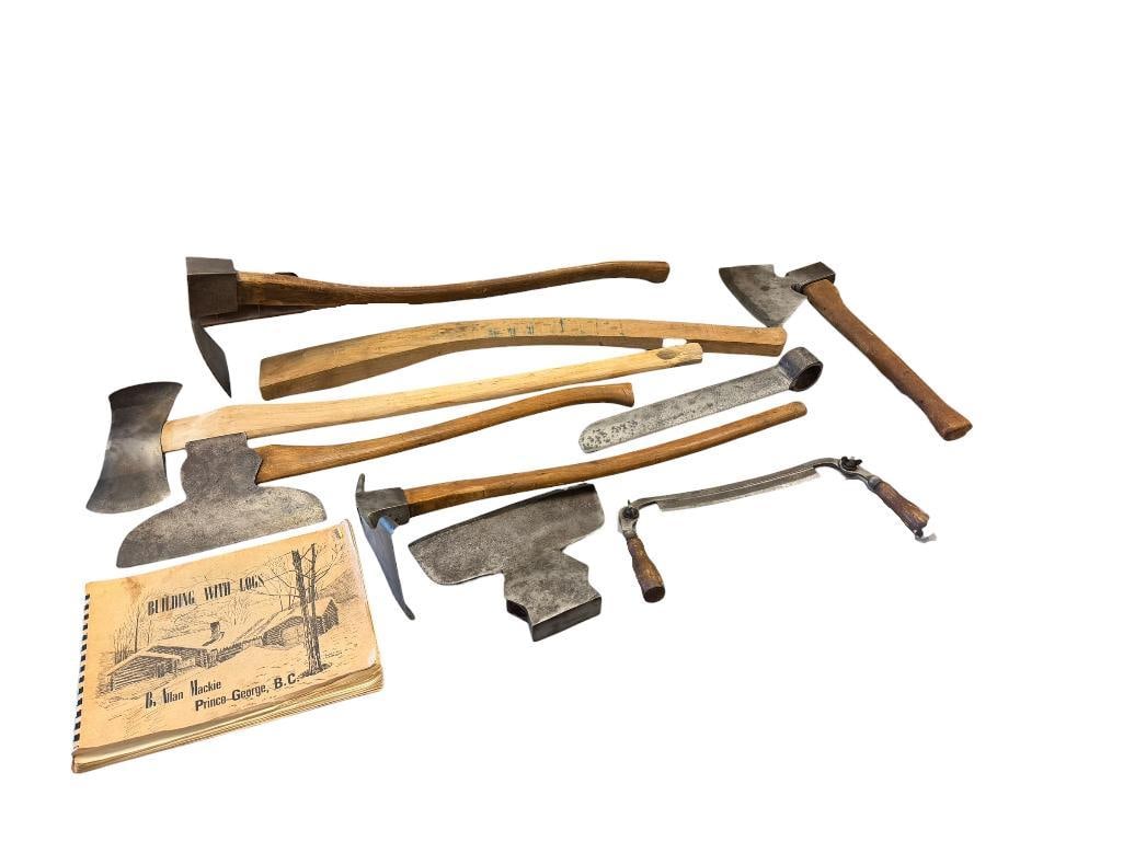 ASSORTED ANTIQUE TO VINTAGE HAND FORGED WOOD WORKING TOOLS FEATURING HEAVY STEEL HEADS (1 of 20)