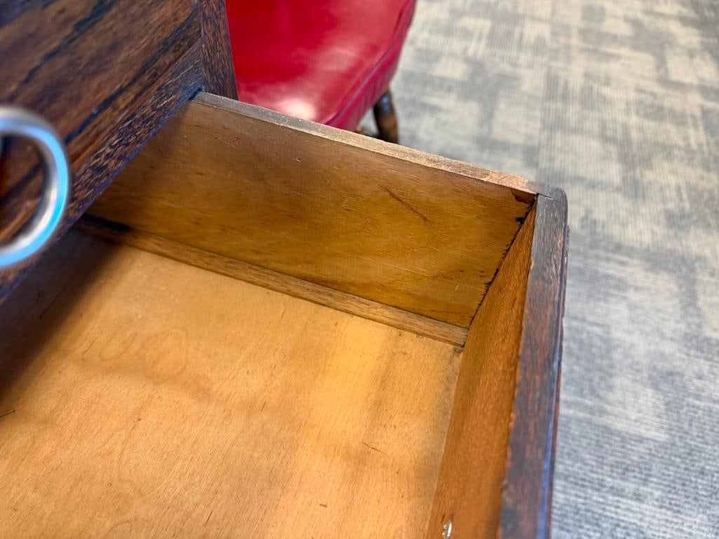 ANTIQUE DARK STAINED OAK BEVELED GLASS MIRROR TOP DRESSER - 10