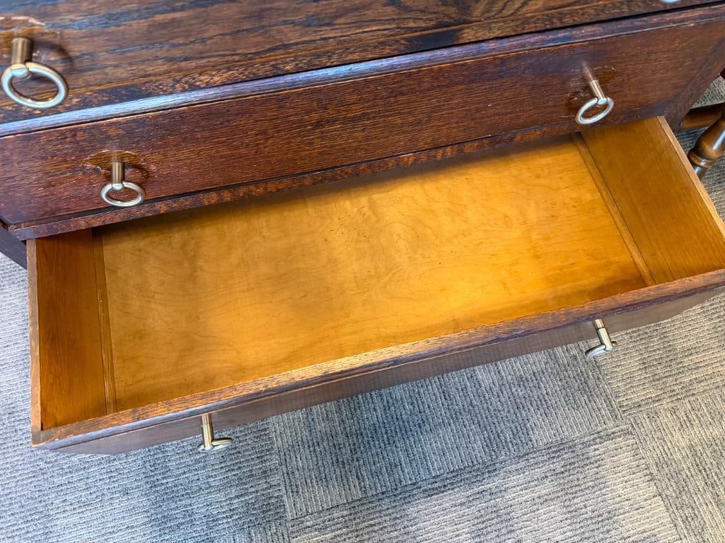 ANTIQUE DARK STAINED OAK BEVELED GLASS MIRROR TOP DRESSER - 11