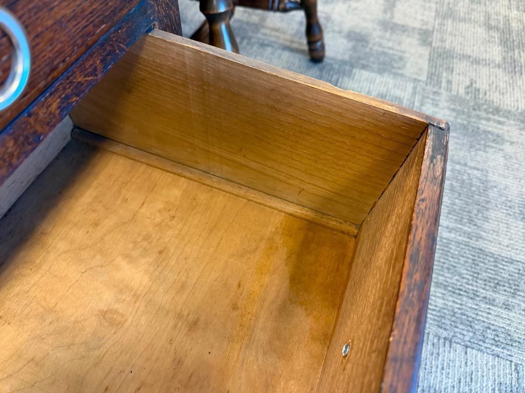 ANTIQUE DARK STAINED OAK BEVELED GLASS MIRROR TOP DRESSER - 12