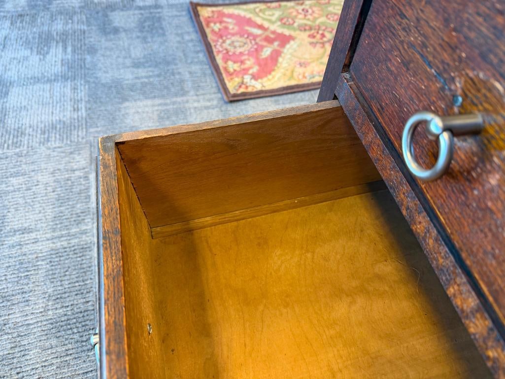 ANTIQUE DARK STAINED OAK BEVELED GLASS MIRROR TOP DRESSER - 13