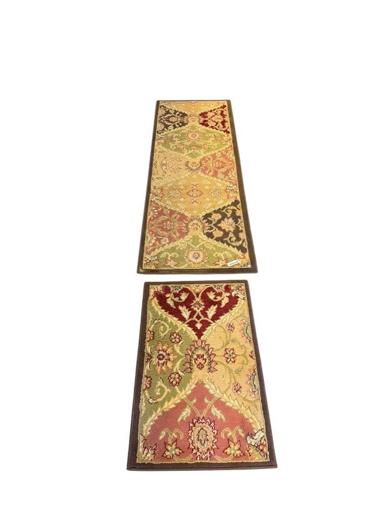 PAIR OF CLASSIC COLLECTION PERSIAN PANEL DESIGN RUNNERS / RUGS: 100% POLYPROPYLENE PILE, FAIR CONDITION LARGEST IS 71" X 24"