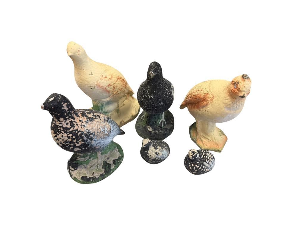 SIX FIGURAL QUAIL CEMENT YARD ART WITH HANDPAINTED DETAIL (1 of 14)