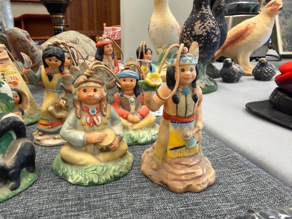 ASSORTED NATIVE AMERICAN CLOTH DOLLS AND 10 CERAMIC NATIVE AMERICAN WOMAN THEMED BELLS - 4