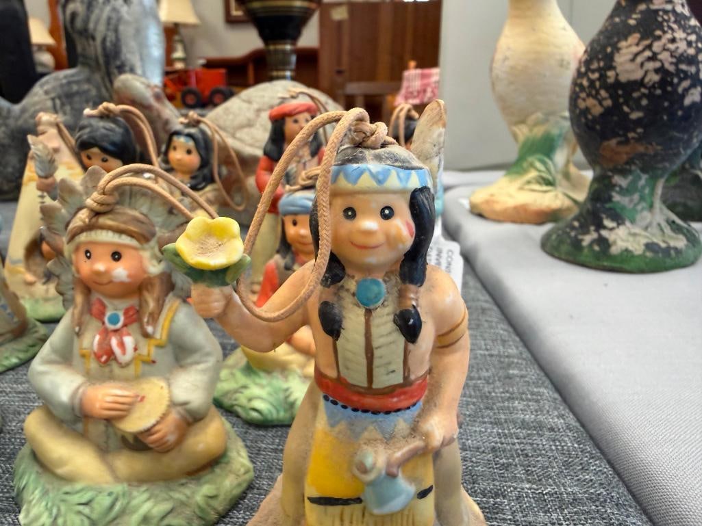 ASSORTED NATIVE AMERICAN CLOTH DOLLS AND 10 CERAMIC NATIVE AMERICAN WOMAN THEMED BELLS - 5