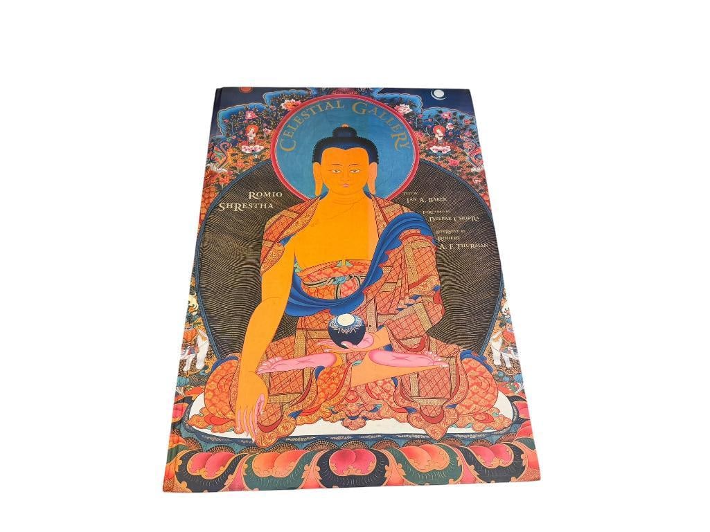 CELESTRIAL GALLERY BOOK WITH TEXT BY IAN A. BAKER FOREWARD BY DEEPAK CHOPRA, ROMIA SHRESTHA: FEATURING VIBRANT IMAGES, PUBLISHED BY MANDALA PUBLISHING, BOOK IS IN POOR CONDITION AND HAS WATER DAMGE 17" X 24"