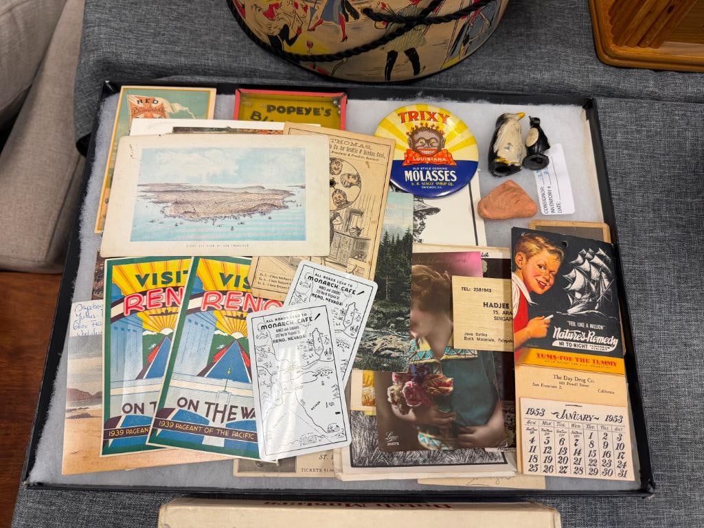 COLLECTIBLES INCLUDING DUTCH MASTERS CIGAR BOX, EPHEMERA, TRIXY MOLSSES PIN, AND MORE - 3