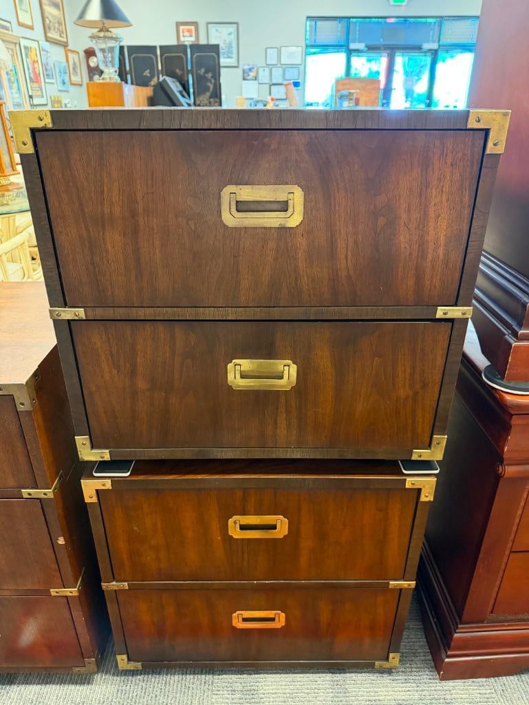 PAIR OF LANE FURNITURE VINTAGE CAMPAIGN STYLE CHEST NIGHTSTANDS / END TABLES - 3