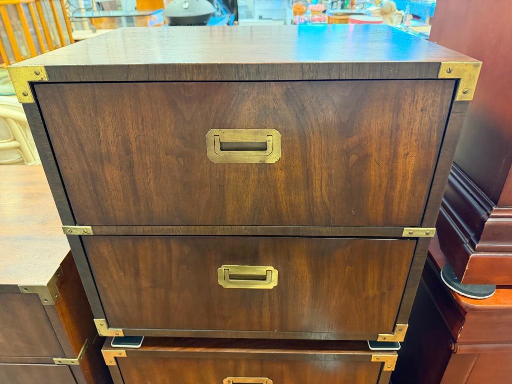 PAIR OF LANE FURNITURE VINTAGE CAMPAIGN STYLE CHEST NIGHTSTANDS / END TABLES - 6