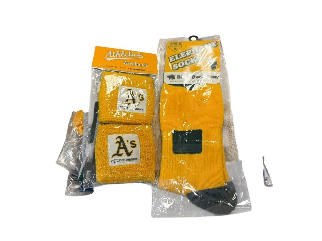 NEW OAKLAND ATHLETICS / A'S BASEBALL CLOTHING DONALDSON JERSEY, KNITTED CAP, SOCKS, T-SHIRT: ALL NEW MOST NEW WITH TAGS OR IN PACKAGE