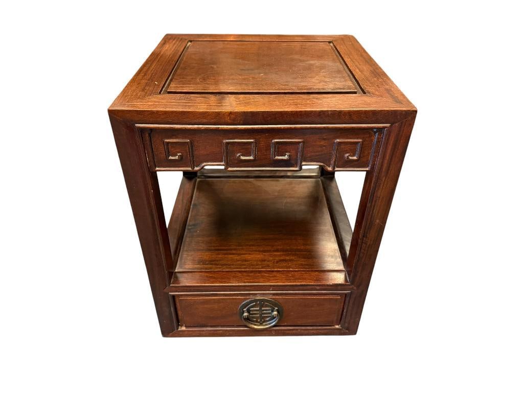 HAND CRAFTED CHINESE MING STYLE ROSEWOOD LOW PROFILE SIDE TABLE WITH STORAGE DRAWER (1 of 9)