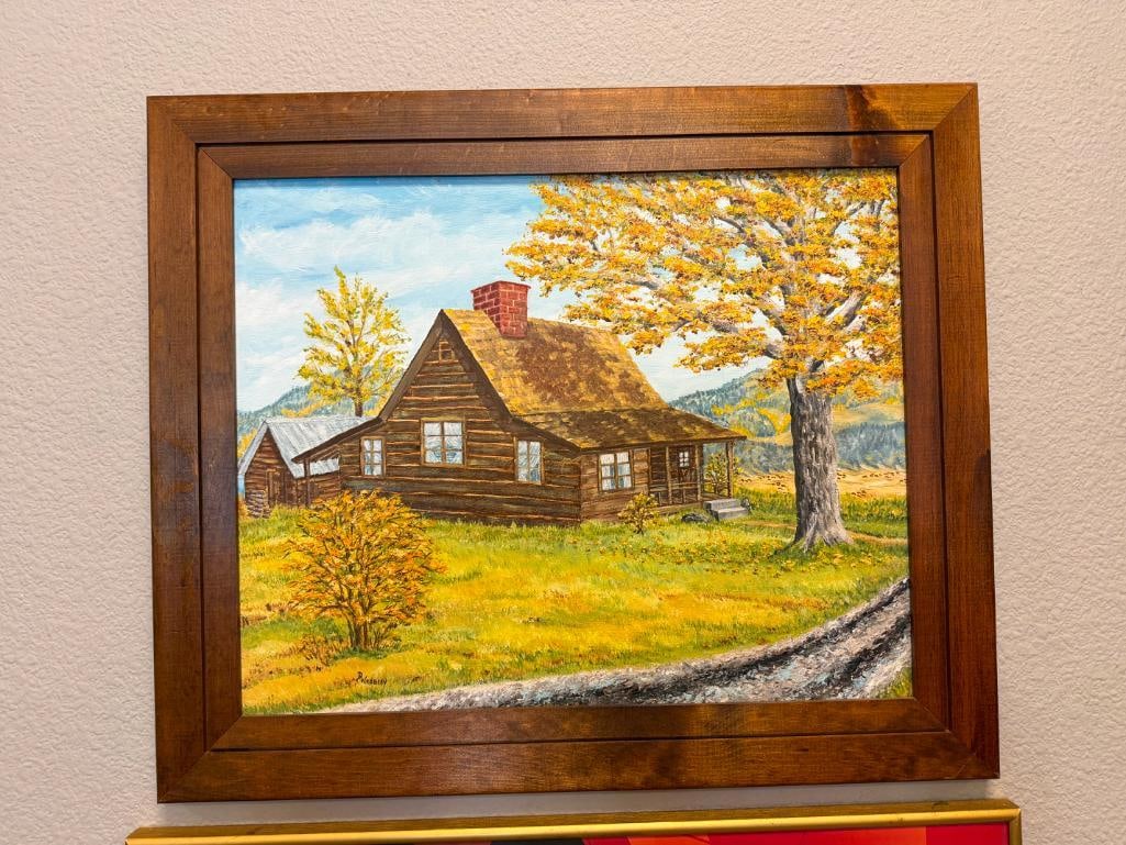 D. WROBLEY ORIGINAL OIL ON MASONITE PAINTING OF A CABIN - 2