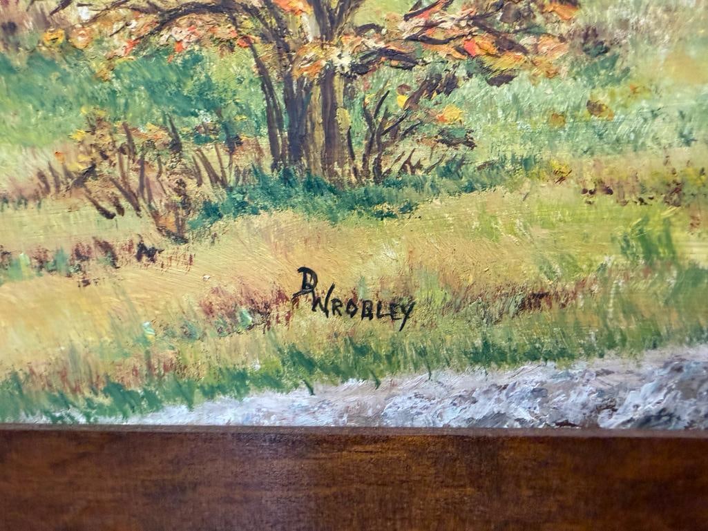 D. WROBLEY ORIGINAL OIL ON MASONITE PAINTING OF A CABIN - 3