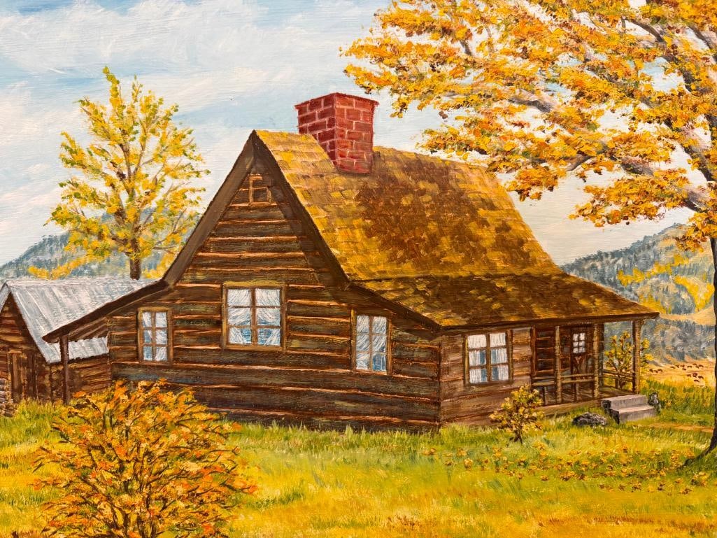 D. WROBLEY ORIGINAL OIL ON MASONITE PAINTING OF A CABIN - 4