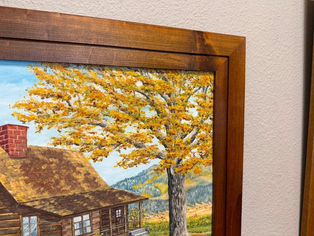 D. WROBLEY ORIGINAL OIL ON MASONITE PAINTING OF A CABIN - 6