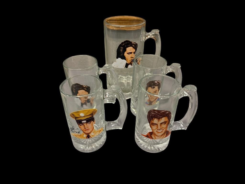 ELVIS PRESLEY KING OF ROCK 'N ROLL PORTRAIT TRANSFER DECORATED GLASS MUGS (1 of 10)