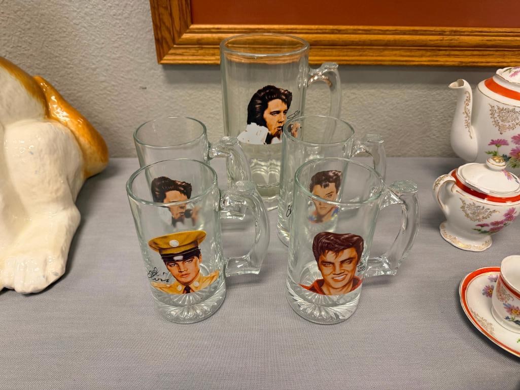 ELVIS PRESLEY KING OF ROCK 'N ROLL PORTRAIT TRANSFER DECORATED GLASS MUGS - 2