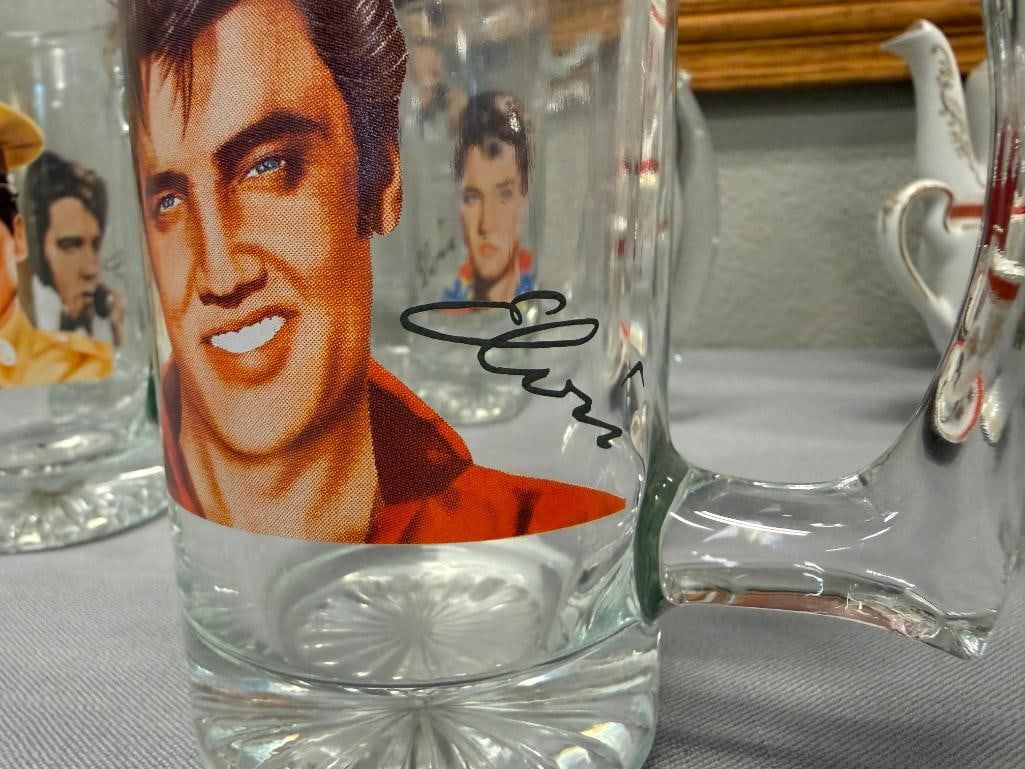 ELVIS PRESLEY KING OF ROCK 'N ROLL PORTRAIT TRANSFER DECORATED GLASS MUGS - 4